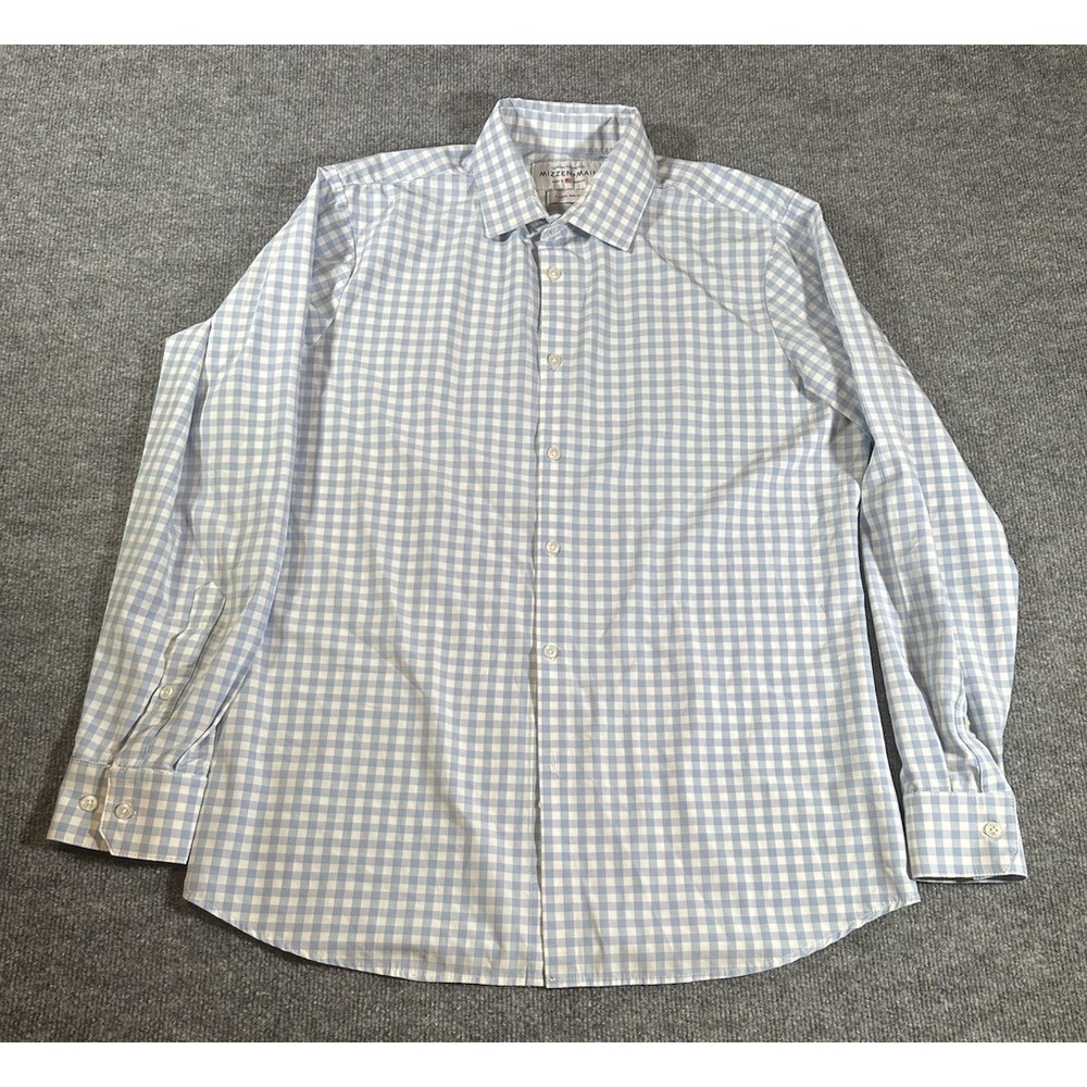 Mizzen + Main Men's Leeward Button Shirt Trim Fit Size XL Blue Picnic Plaid L/S